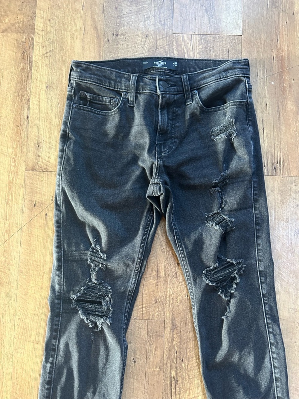 Hollister Black Distressed Skinny Jeans W30 L30 High Rise Stretch - Picture 5 of 15